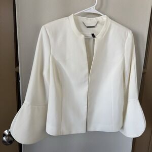 White House Black Market Womens 12 White Collarless Bell Petal Sleeve Jacket